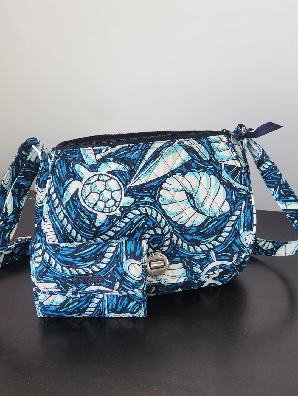 Vera Bradley Blue and Aqua Shell-Print Quilted Crossbody And Matching Wallet